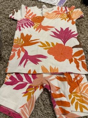 Kids Floral Short Pajama Set - White with Pink & Orange Floral Print